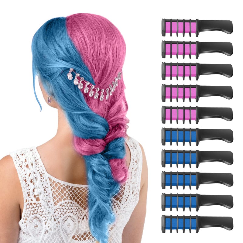 MSDADA Hair Chalk for Girls-New Hair Chalk Comb Temporary Bright Washable Hair Color Dye for Kids-Toys for 6 7 8 9 10 Year Old Girl Birthday Gifts for Christmas,Halloween,Cosplay-5 Pcs Pink+5 Pcs Blue - Image 1